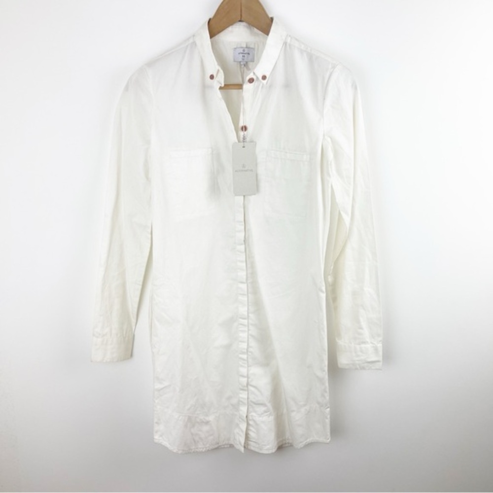 Alternative Apparel Fitted White Button-down Shirt Dress Size Extra Small NWT